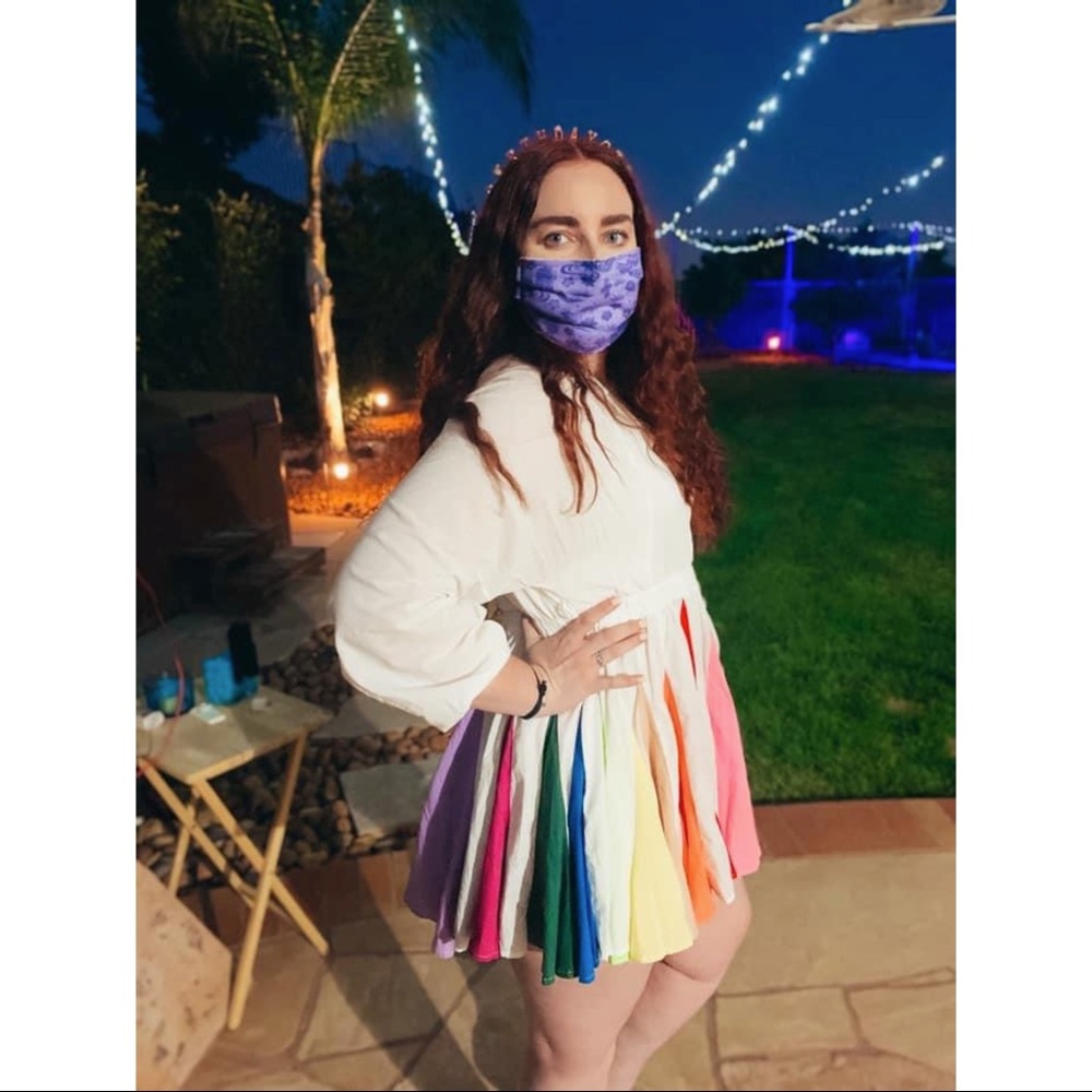 Multicolored Long Sleeve Mini Dress - Size M